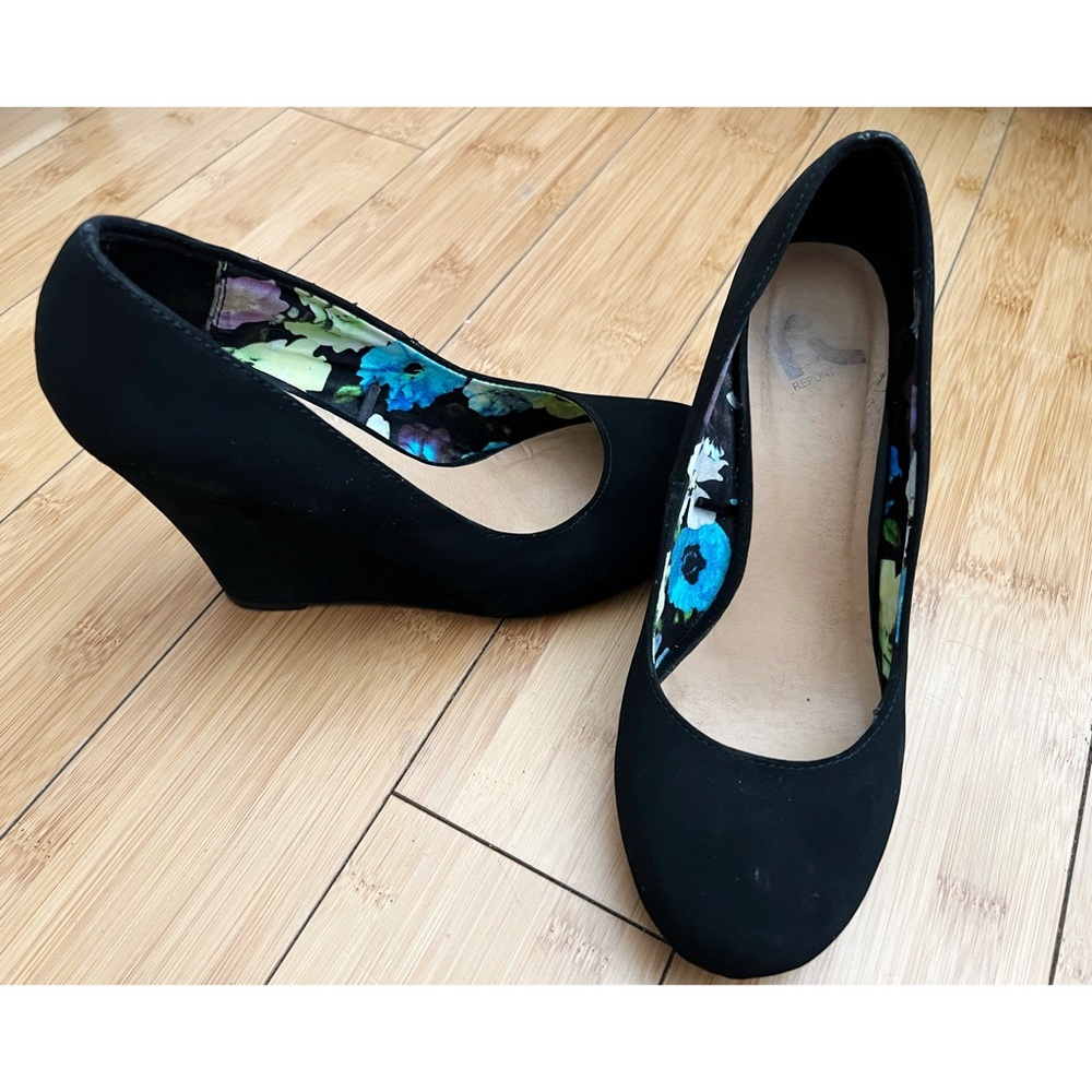 Black suede wedges